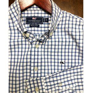 Vineyard Vines Boys Long Sleeve Button Down Whale Shirt, Blue Plaid/Check